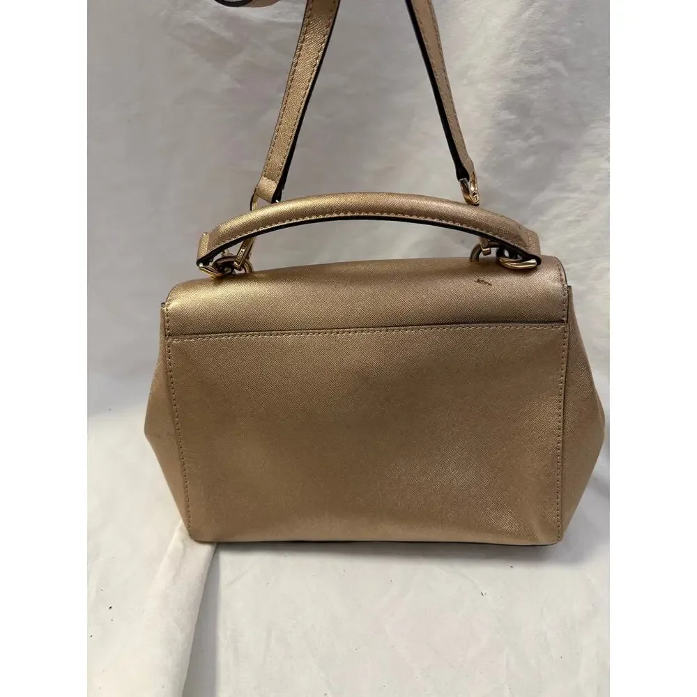 Michael Kors Ava Top Handle Satchel Crossbody Purse GS Gold Metallic